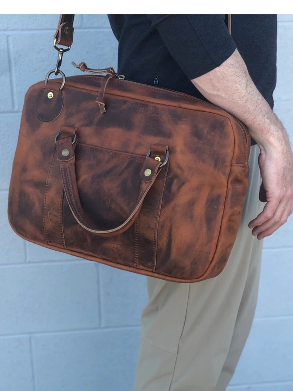 Jack Foster SLIM BRIEFCASE IN RED WING COPPER ROUGH AND TOUGH 3 extra folders